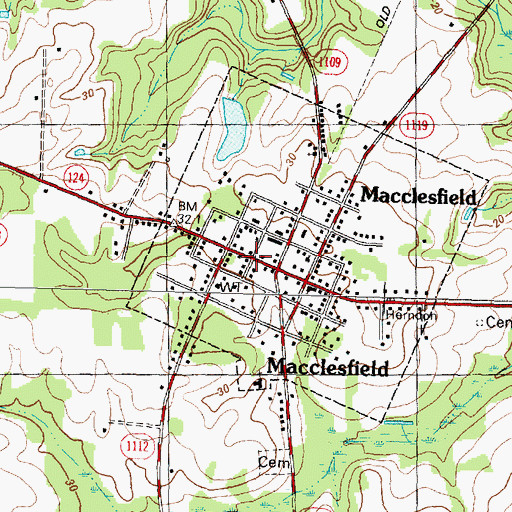 Topographic Map of MacClesfield Rural Volunteer Fire Department, NC