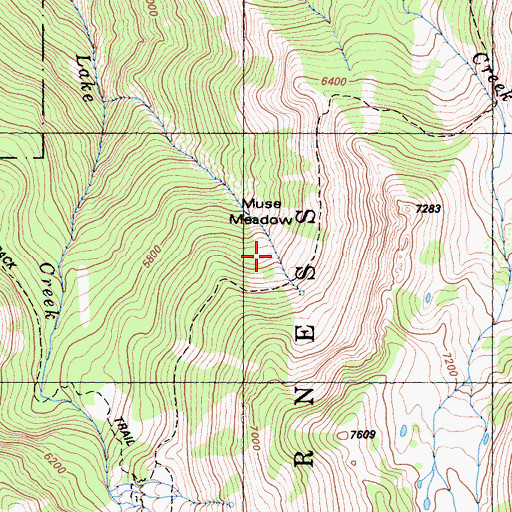 Topographic Map of Muse Meadow, CA