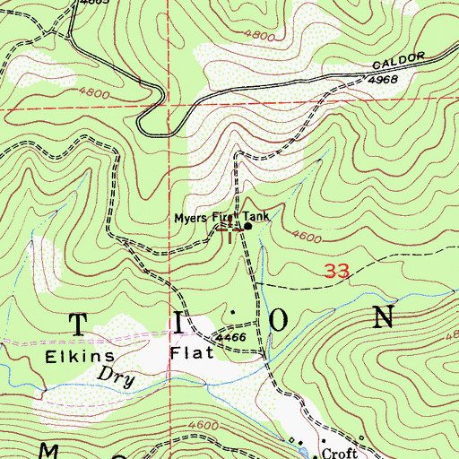 Topographic Map of Myers Fire Tank, CA
