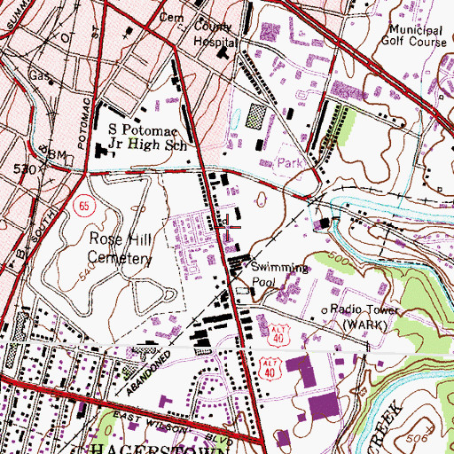 Topographic Map of Washington County Special Operations Team 20, MD