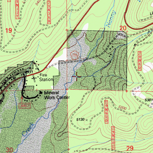 Topographic Map of Nanny Creek, CA