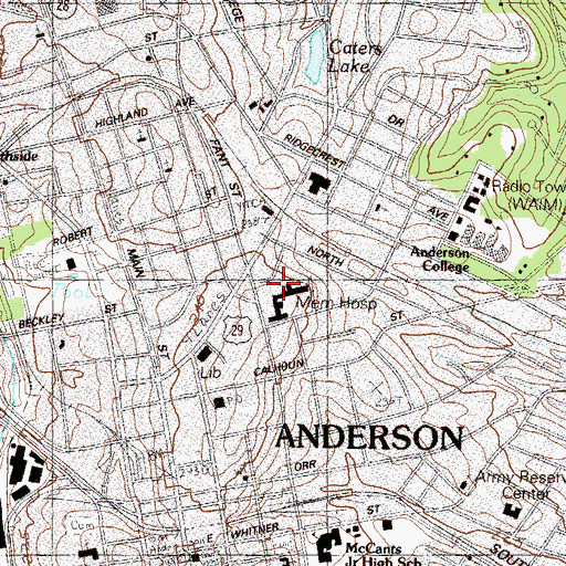 Topographic Map of AnMed Health Medical Center, SC