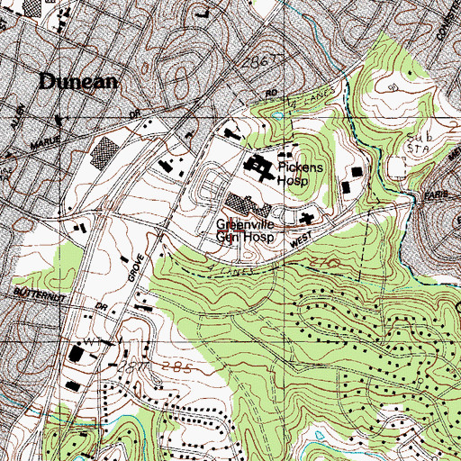 Topographic Map of Shriners Hospital for Children--Greenville, SC