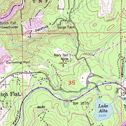 Topographic Map of Narry Red Mine, CA