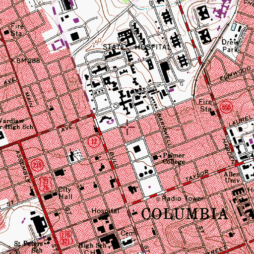 Topographic Map of Columbia Eye Surgery Center, SC