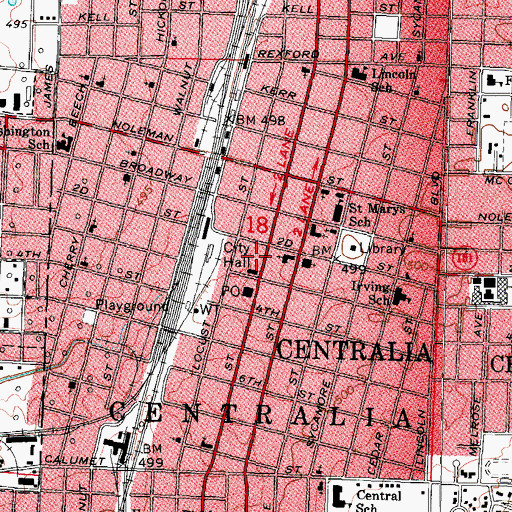 Topographic Map of Centralia Fire Department Station 1, IL
