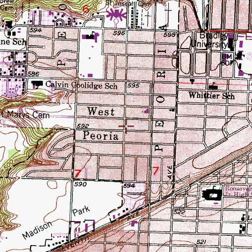 Topographic Map of West Peoria Fire Protection District, IL