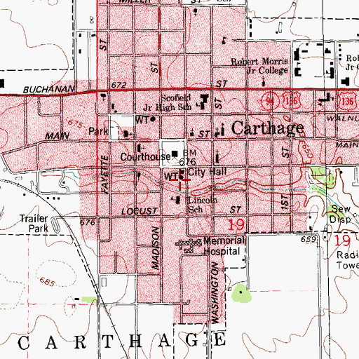 Topographic Map of Carthage Fire Department, IL
