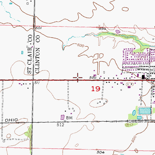 Topographic Map of Sugar Creek Township Fire Protection District, IL