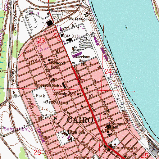 Topographic Map of Cairo Auxiliary Fire Department, IL