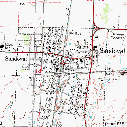 Topographic Map of Sandoval Fire Protection District, IL