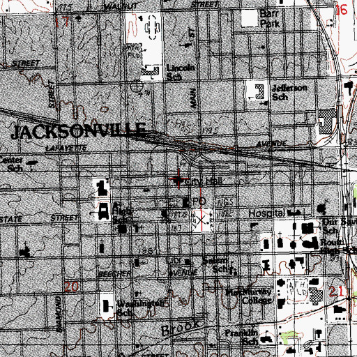 Topographic Map of Jacksonville Fire Department, IL