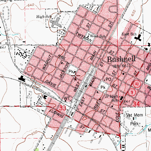 Topographic Map of Bushnell Fire Protection District Station 1, IL