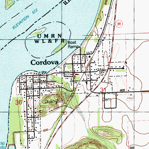 Topographic Map of Cordova Fire Protection District, IL
