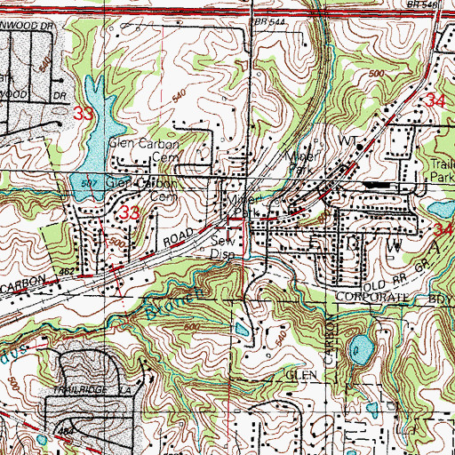 Topographic Map of Glen Carbon Fire Department Station 1, IL