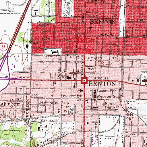 Topographic Map of Benton Fire Department, IL