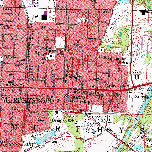 Topographic Map of Murphysboro Fire Department Station 1, IL