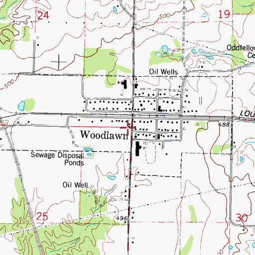 Topographic Map of Woodlawn Fire Protection District, IL