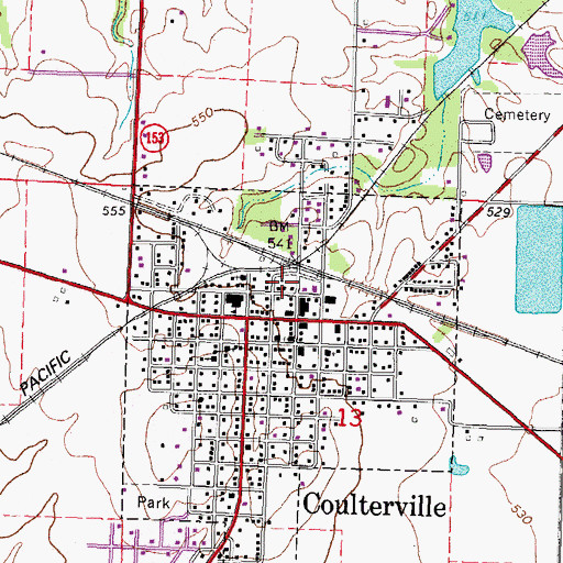 Topographic Map of Coulterville Volunteer Community Fire Protection District, IL