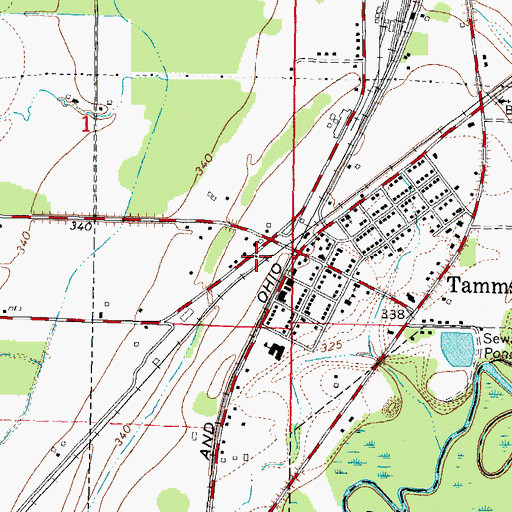 Topographic Map of Tamms Volunteer Fire Department, IL