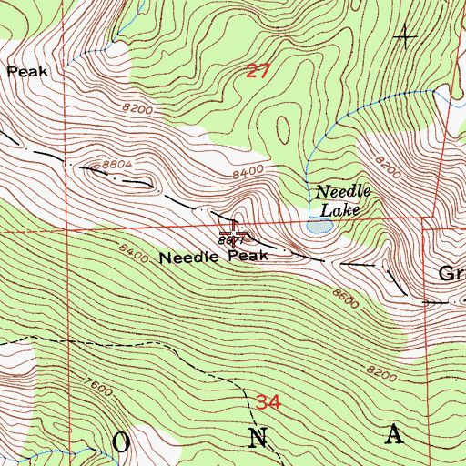 Topographic Map of Needle Peak, CA