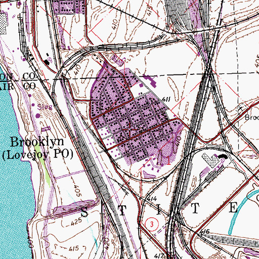 Topographic Map of Brooklyn Fire Protection District, IL