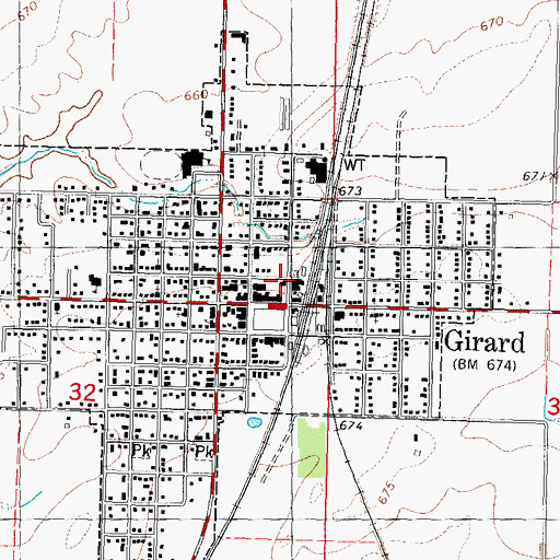 Topographic Map of Girard Fire Protection District, IL