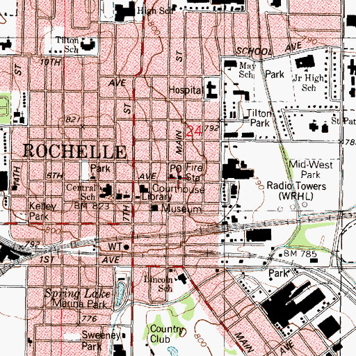 Topographic Map of Rochelle Fire Department, IL