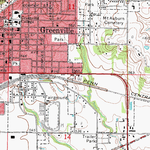 Topographic Map of Greenville Fire Protection District, IL