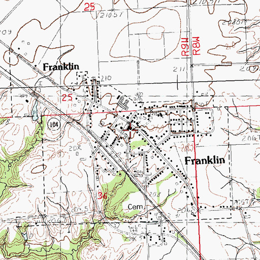 Topographic Map of Franklin Fire Protection District, IL