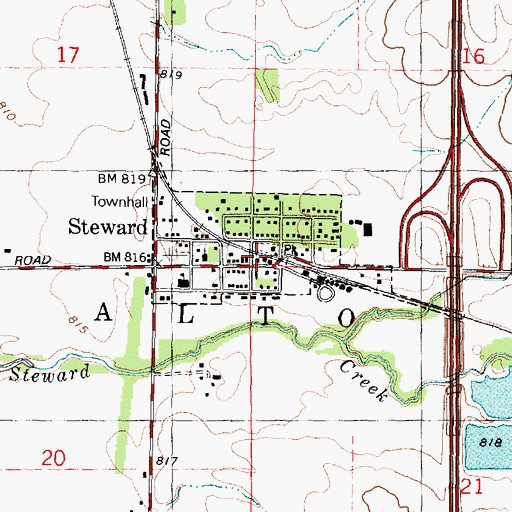 Topographic Map of Ogle - Lee Fire Protection District Steward Fire Department, IL