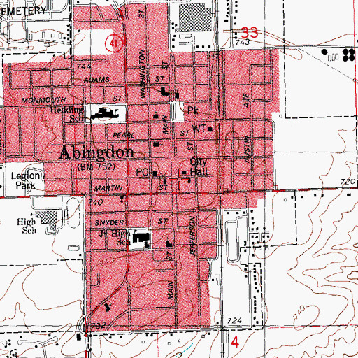 Topographic Map of Abingdon Fire Protection District Station 1, IL