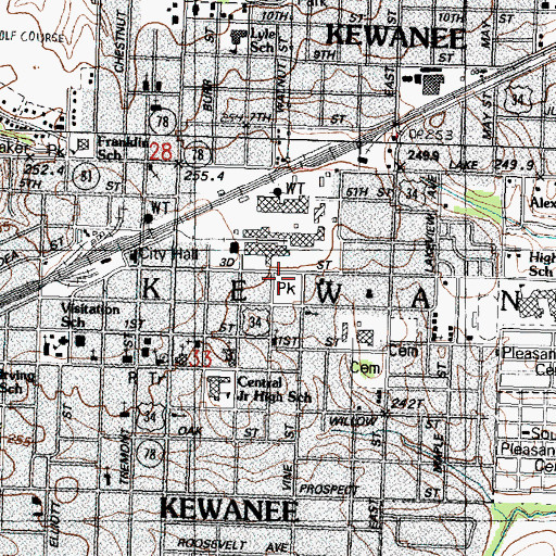 Topographic Map of Kewanee Fire Department, IL