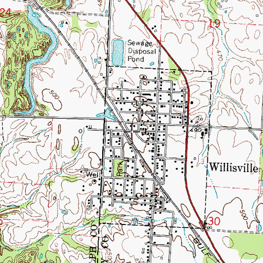 Topographic Map of Willisville Volunteer Fire Department, IL