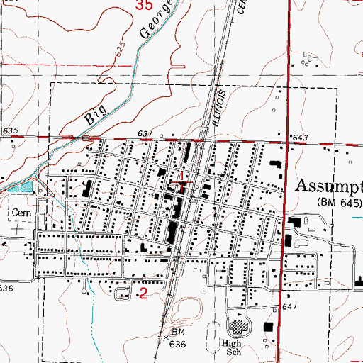 Topographic Map of Assumption Fire Protection District, IL