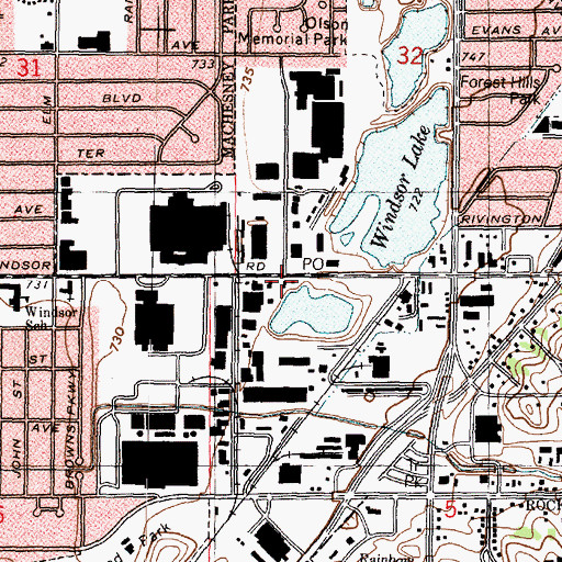 Topographic Map of Loves Park Volunteer Fire Station 2, IL