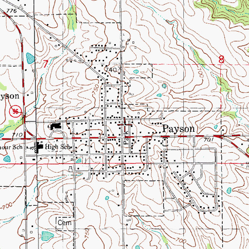 Topographic Map of Payson - Fall Creek Fire Protection District 1, IL