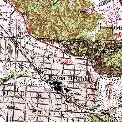 Topographic Map of Peoria Heights Volunteer Fire Department Station 1, IL