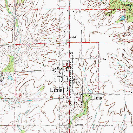 Topographic Map of Lima - Tioga - Sutter Fire Protection District, IL