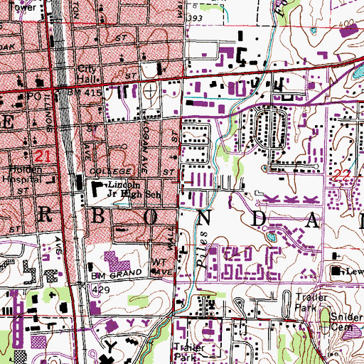 Topographic Map of Carbondale Fire Department Station 1, IL