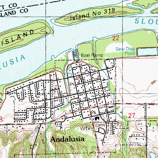 Topographic Map of Andalusia Fire Protection District Station 1, IL