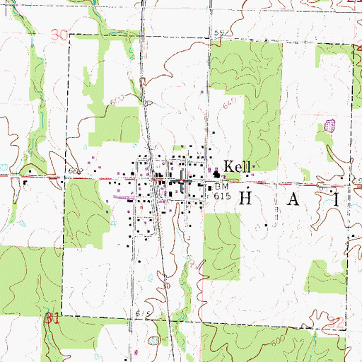 Topographic Map of Kell Community Fire Protection District, IL