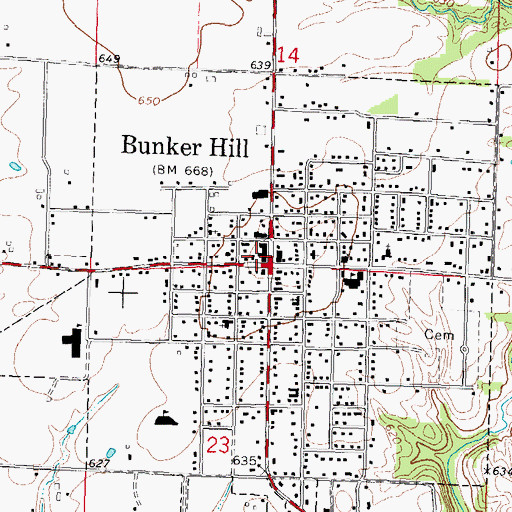 Topographic Map of Bunker Hill Fire Protection District, IL