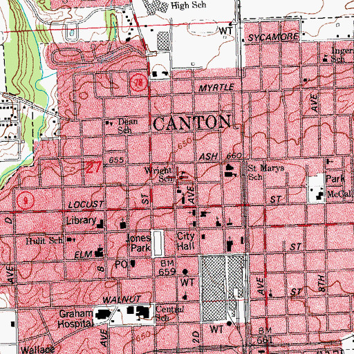 Topographic Map of Canton Fire Department, IL