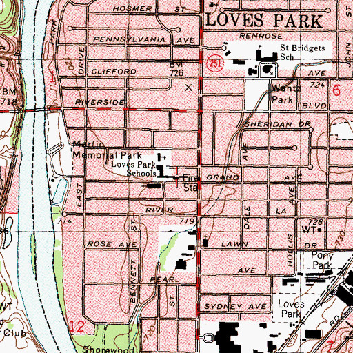 Topographic Map of Loves Park Volunteer Fire Station 1, IL