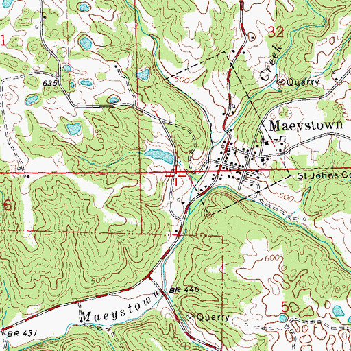 Topographic Map of Maeystown Volunteer Fire Department, IL