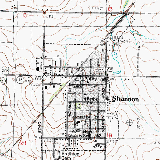 Topographic Map of Shannon Fire Protection District, IL