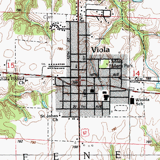 Topographic Map of Greene Township Fire Protection District Viola, IL
