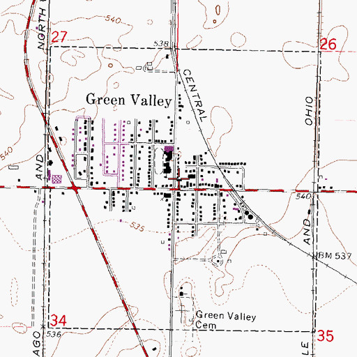Topographic Map of Green Valley Fire Department, IL