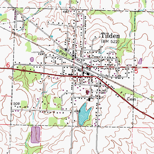 Topographic Map of Tilden Volunteer Fire Department, IL